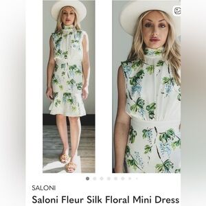 Saloni Fleur Silk Dress in Dottie Stamped Blueberry. Size 8.